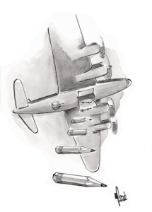 Bombardement penselen tekenaar vliegtuig Bob Leenders